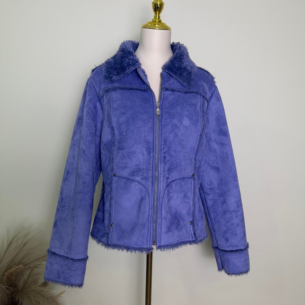 Style & Co. Large Vintage Y2K Faux Shearling Suede Jacket  Periwinkle Blue